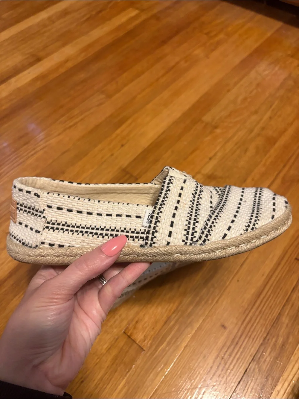 Toms Striped Woven Espadrilles in Cream and Black